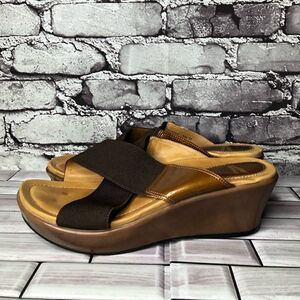 Dansko Brown Textile Synthetic Stretch Casual Heel Wedge Sandals Women 39EU/8.5